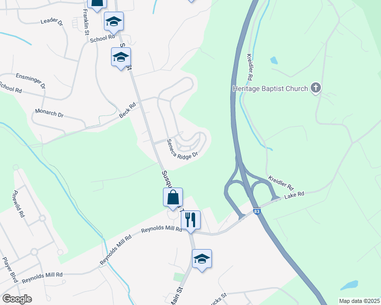 map of restaurants, bars, coffee shops, grocery stores, and more near 7057 South Sentinel Lane in York