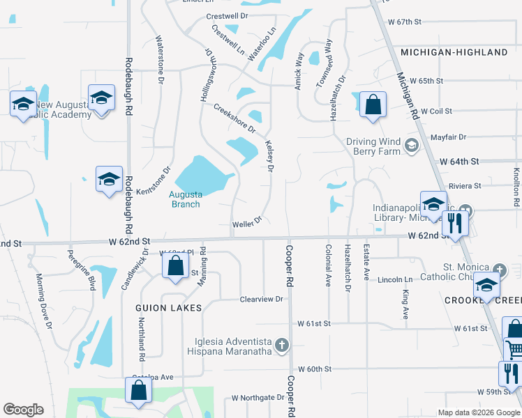 map of restaurants, bars, coffee shops, grocery stores, and more near 3147 Kasan Court in Indianapolis