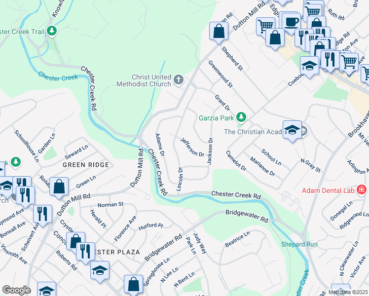map of restaurants, bars, coffee shops, grocery stores, and more near 4955 Jefferson Drive in Brookhaven