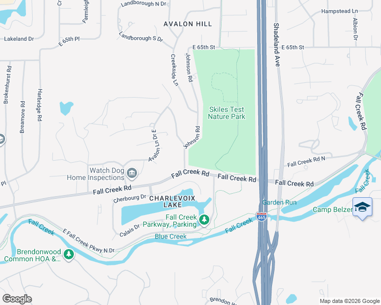 map of restaurants, bars, coffee shops, grocery stores, and more near 6265 Johnson Road in Indianapolis