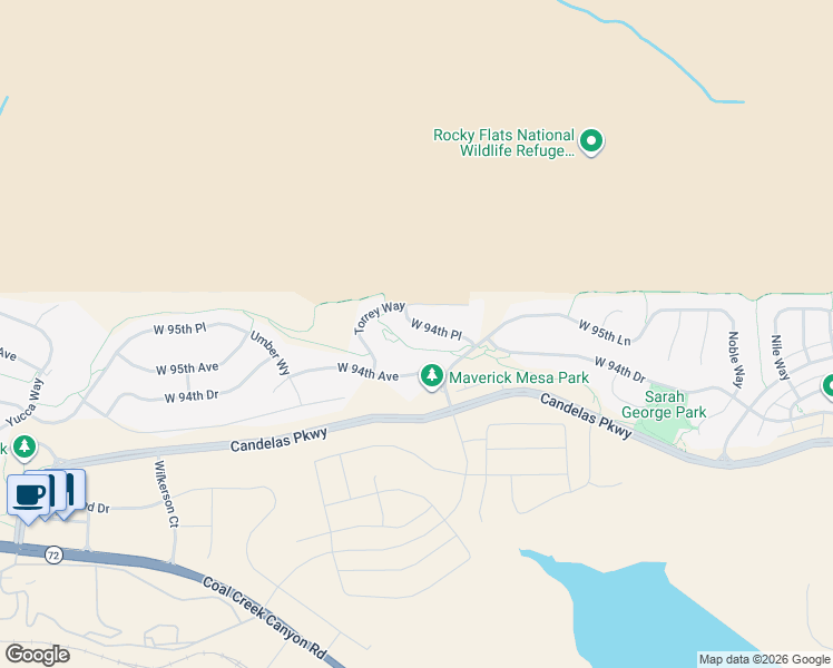 map of restaurants, bars, coffee shops, grocery stores, and more near 17110 West 95th Place in Arvada
