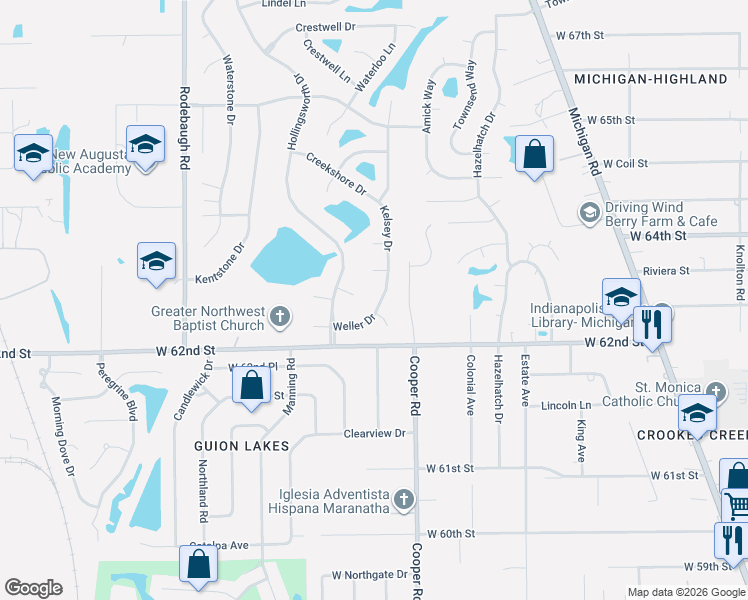 map of restaurants, bars, coffee shops, grocery stores, and more near 3147 Kasan Court in Indianapolis
