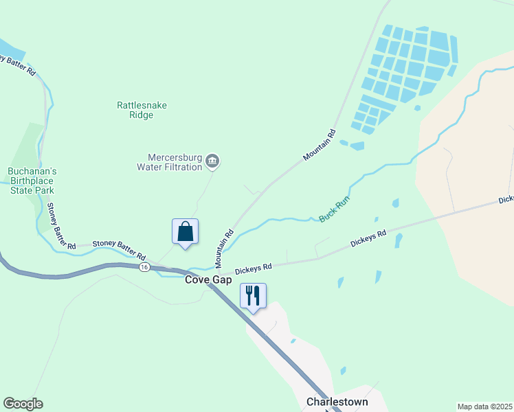 map of restaurants, bars, coffee shops, grocery stores, and more near 3534 Mountain Road in Mercersburg
