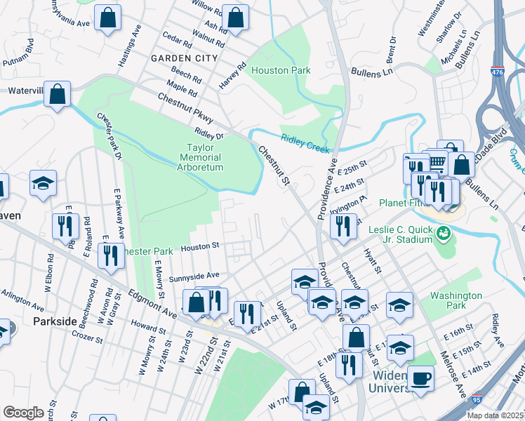 map of restaurants, bars, coffee shops, grocery stores, and more near 314 East 24th Street in Chester