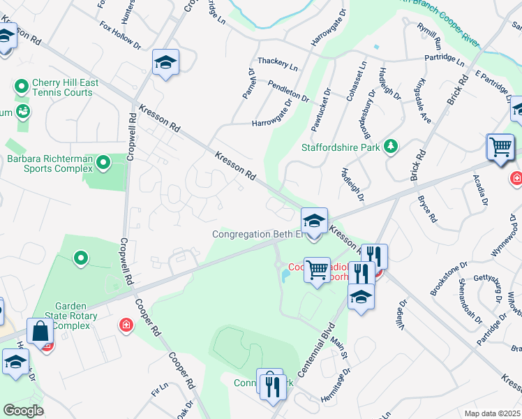 map of restaurants, bars, coffee shops, grocery stores, and more near 501 Hickory Circle in Cherry Hill Township