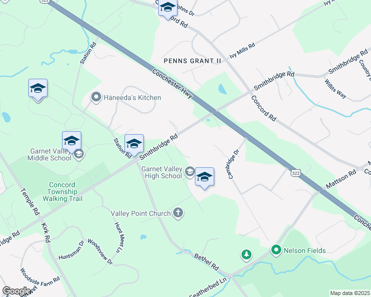map of restaurants, bars, coffee shops, grocery stores, and more near 1 Baldwin Drive in Delaware County