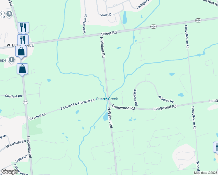 map of restaurants, bars, coffee shops, grocery stores, and more near 100 Lynn Lane in Kennett Square