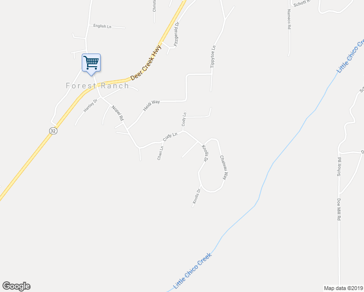 map of restaurants, bars, coffee shops, grocery stores, and more near 15300 Cheri Lane in Forest Ranch