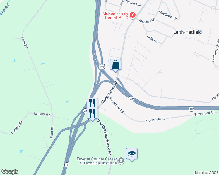 map of restaurants, bars, coffee shops, grocery stores, and more near 756 Morgantown Rd in Uniontown