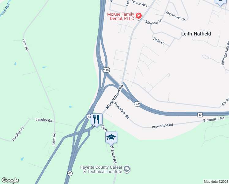 map of restaurants, bars, coffee shops, grocery stores, and more near 756 Morgantown Road in Uniontown