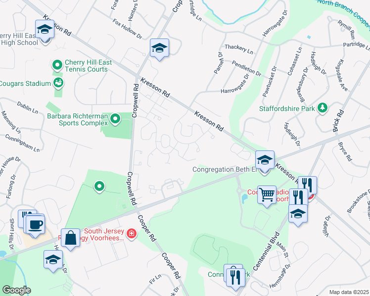 map of restaurants, bars, coffee shops, grocery stores, and more near 358 Chanticleer in Cherry Hill