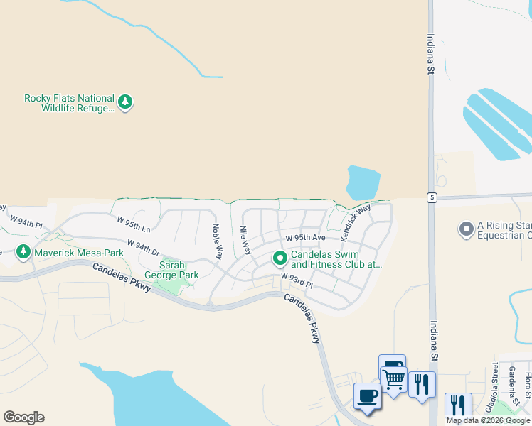 map of restaurants, bars, coffee shops, grocery stores, and more near 9544 Moss Way in Arvada