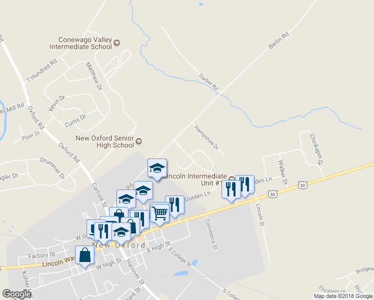 map of restaurants, bars, coffee shops, grocery stores, and more near 185 Billerbeck Street in New Oxford
