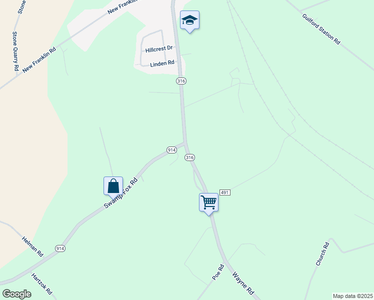 map of restaurants, bars, coffee shops, grocery stores, and more near 3584 Wayne Road in Chambersburg