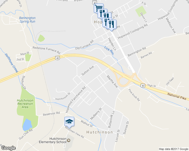 map of restaurants, bars, coffee shops, grocery stores, and more near 163 Hopwood Fairchance Road in Hopwood