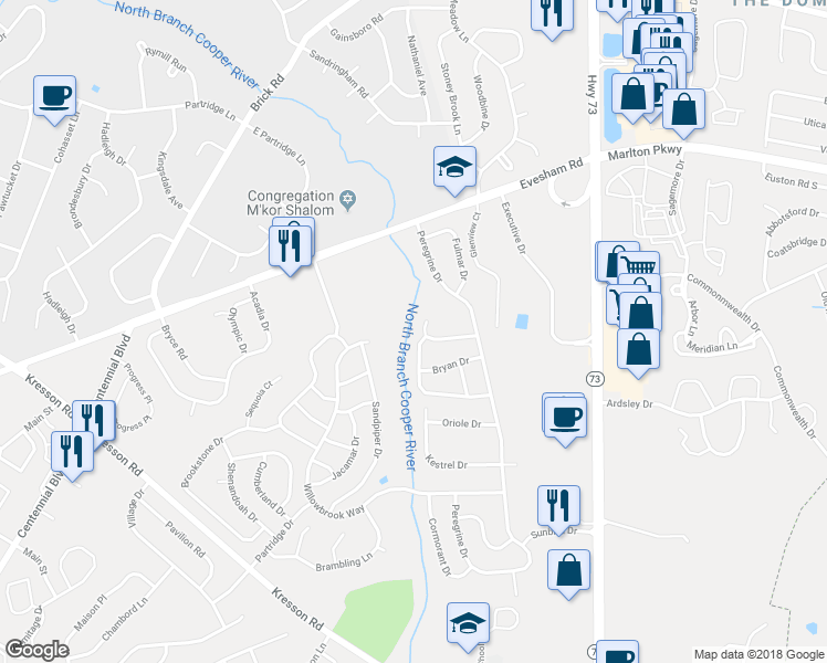 map of restaurants, bars, coffee shops, grocery stores, and more near 1 Christopher Road in Voorhees Township