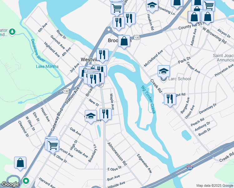 map of restaurants, bars, coffee shops, grocery stores, and more near 117 Edgewater Avenue in Westville