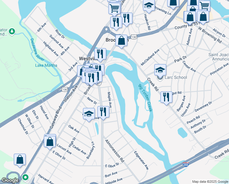 map of restaurants, bars, coffee shops, grocery stores, and more near 117 Edgewater Avenue in Westville