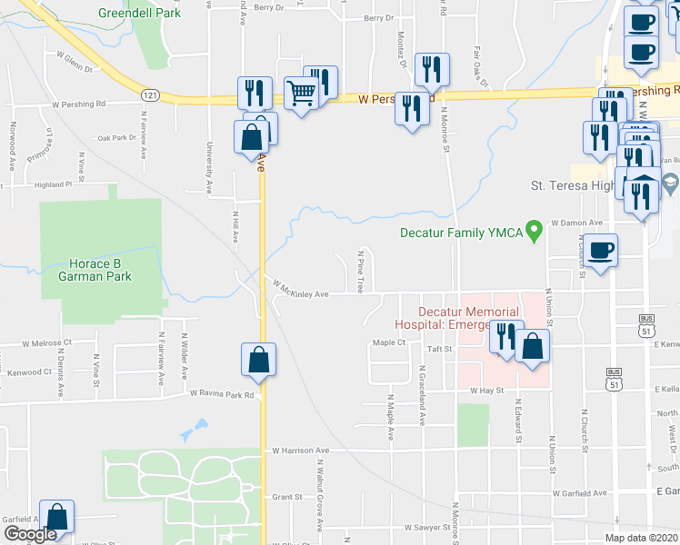 map of restaurants, bars, coffee shops, grocery stores, and more near 2525 Twin Oaks Court in Decatur