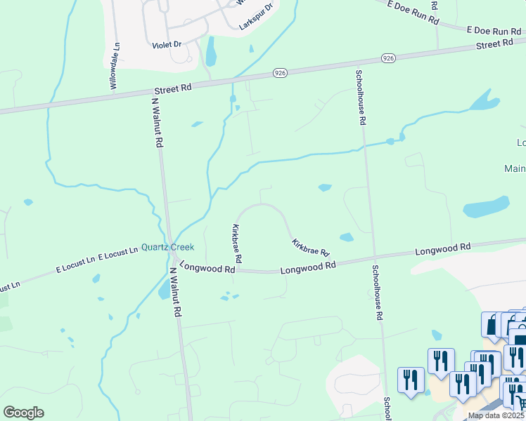 map of restaurants, bars, coffee shops, grocery stores, and more near 214 Kirkbrae Road in Kennett Square