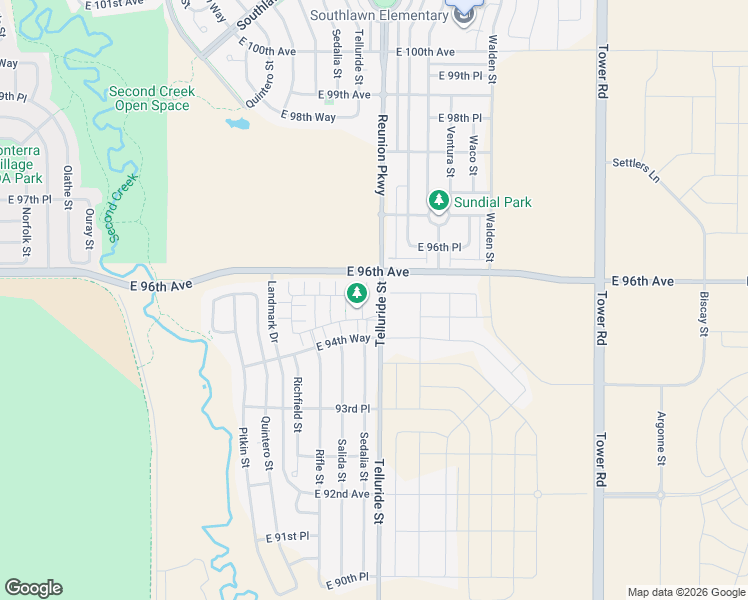 map of restaurants, bars, coffee shops, grocery stores, and more near 9569 Truckee Street in Commerce City