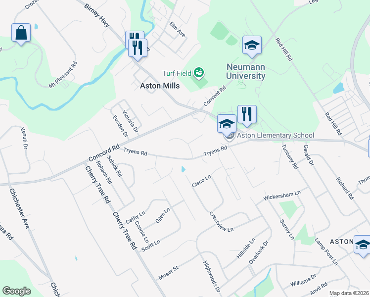 map of restaurants, bars, coffee shops, grocery stores, and more near 4 Sunnybank Lane in Aston