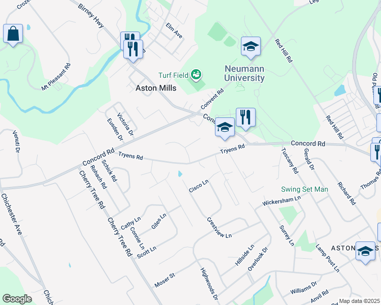 map of restaurants, bars, coffee shops, grocery stores, and more near 4 Sunnybank Lane in Aston