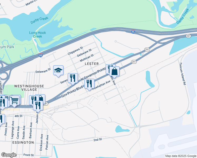 map of restaurants, bars, coffee shops, grocery stores, and more near in Tinicum Township