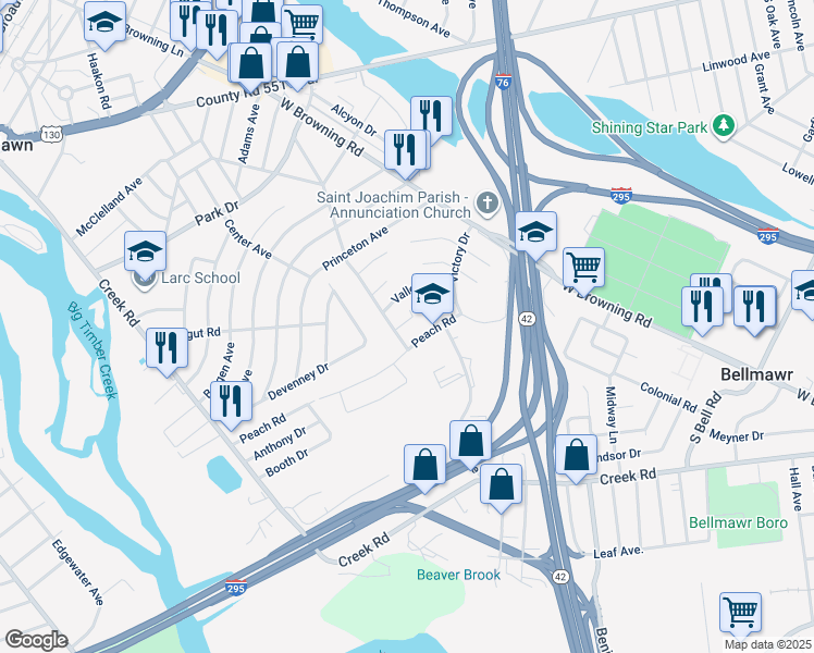 map of restaurants, bars, coffee shops, grocery stores, and more near 2 Ash Terrace in Bellmawr