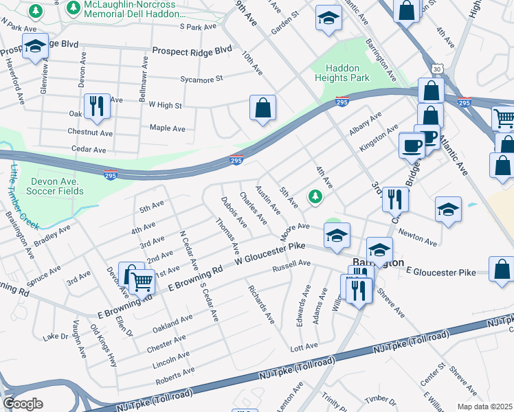 map of restaurants, bars, coffee shops, grocery stores, and more near 514 Charles Avenue in Barrington