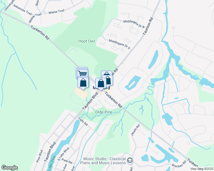 map of restaurants, bars, coffee shops, grocery stores, and more near 101 Taunton Road in Medford