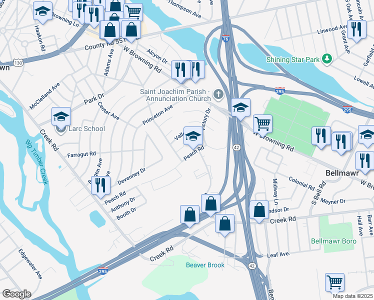 map of restaurants, bars, coffee shops, grocery stores, and more near 2 Ash Terrace in Bellmawr