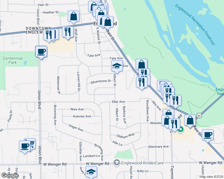 map of restaurants, bars, coffee shops, grocery stores, and more near 414 Brownstone Drive in Englewood
