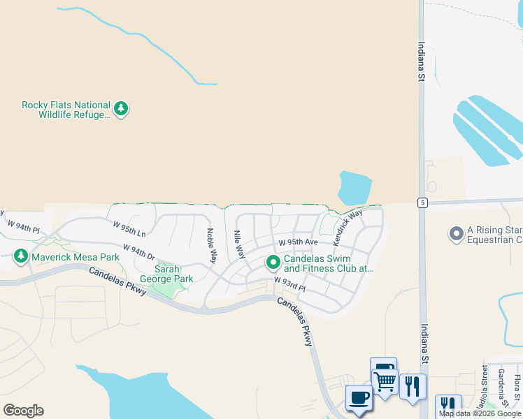 map of restaurants, bars, coffee shops, grocery stores, and more near 9544 Moss Way in Arvada