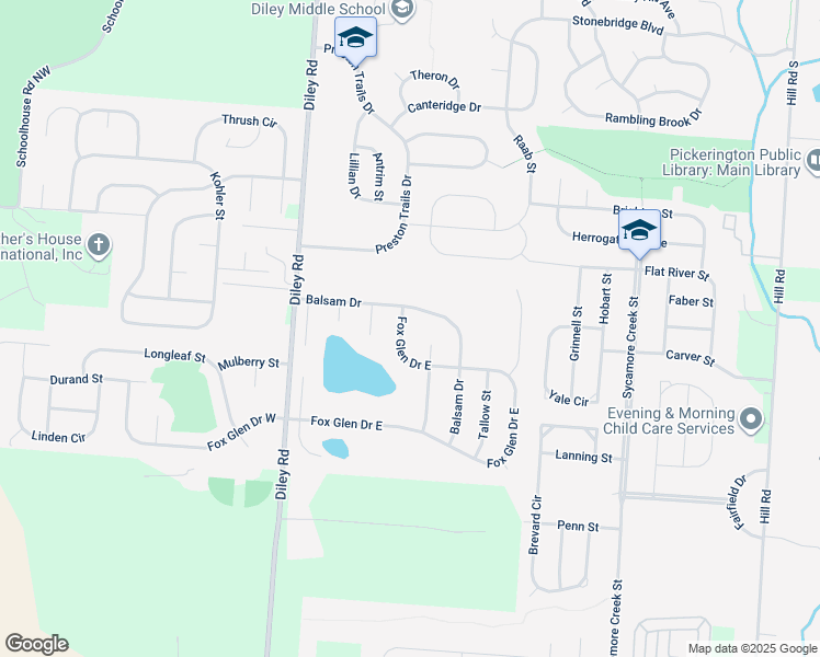 map of restaurants, bars, coffee shops, grocery stores, and more near 328 Fox Glen Drive East in Pickerington