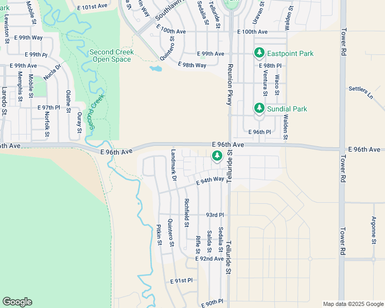 map of restaurants, bars, coffee shops, grocery stores, and more near 17520 East 95th Avenue in Commerce City