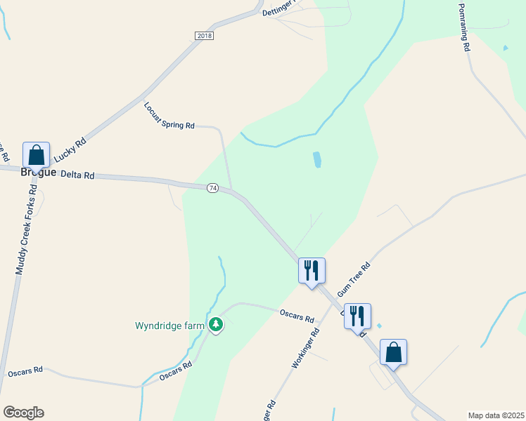 map of restaurants, bars, coffee shops, grocery stores, and more near 2435 Delta Road in Brogue