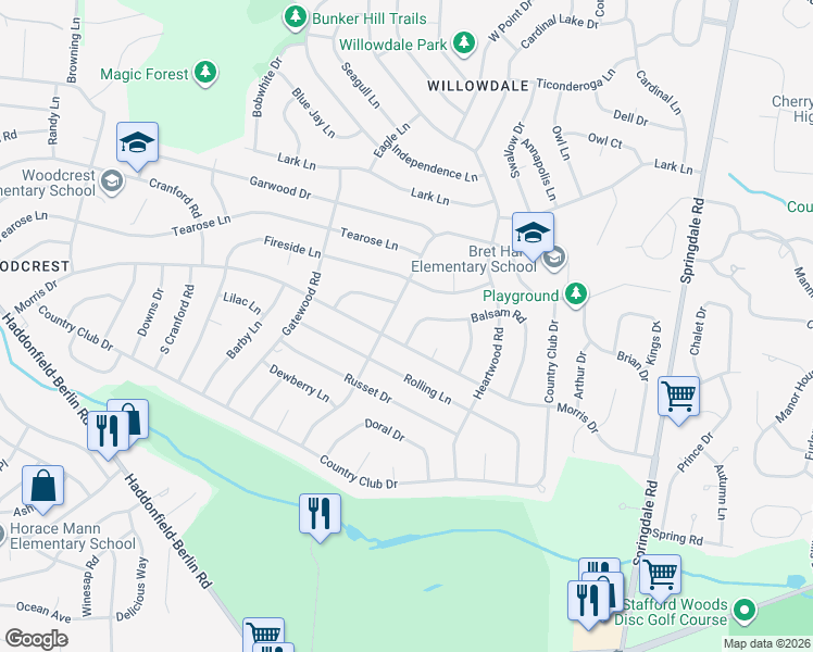 map of restaurants, bars, coffee shops, grocery stores, and more near in Cherry Hill