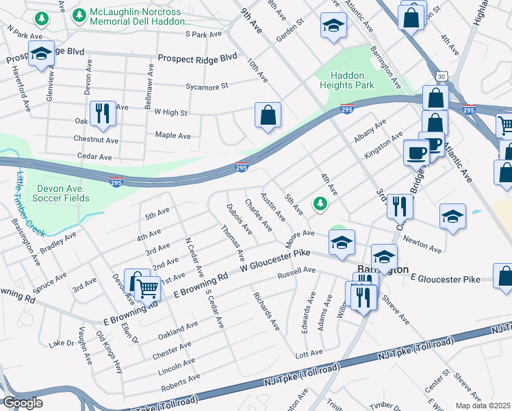 map of restaurants, bars, coffee shops, grocery stores, and more near 514 Charles Avenue in Barrington