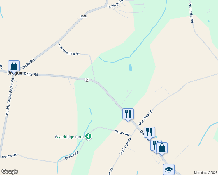 map of restaurants, bars, coffee shops, grocery stores, and more near 2435 Delta Road in Brogue