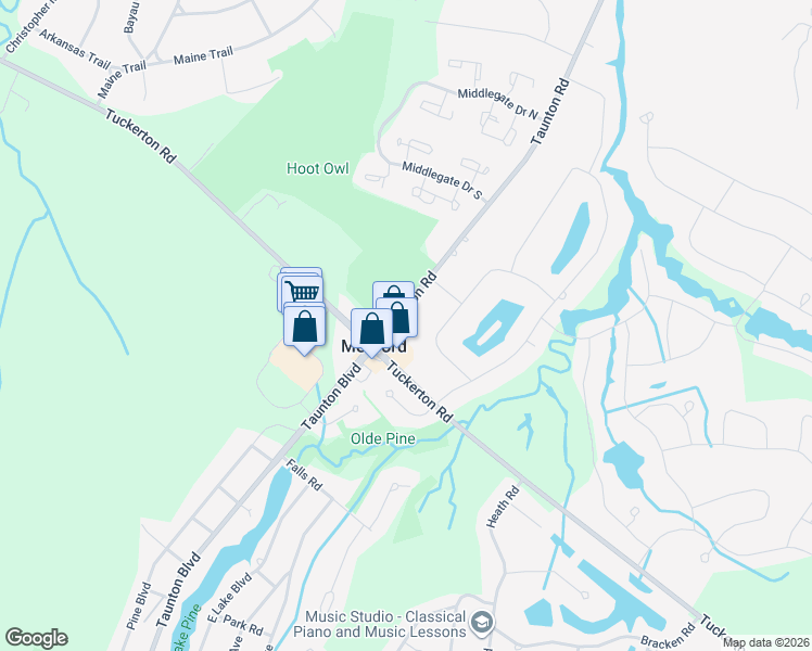 map of restaurants, bars, coffee shops, grocery stores, and more near 101 Taunton Road in Medford