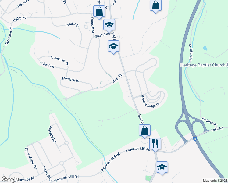 map of restaurants, bars, coffee shops, grocery stores, and more near 51 Beck Road in York