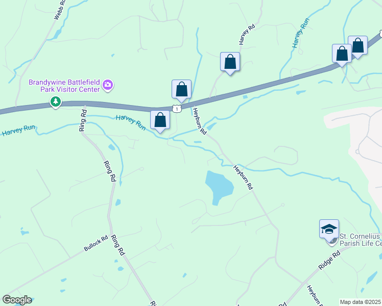 map of restaurants, bars, coffee shops, grocery stores, and more near 40 Heyburn Road in Chadds Ford