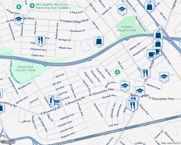 map of restaurants, bars, coffee shops, grocery stores, and more near 507 Charles Avenue in Barrington