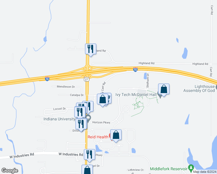 map of restaurants, bars, coffee shops, grocery stores, and more near 3001 West Cart Road in Richmond