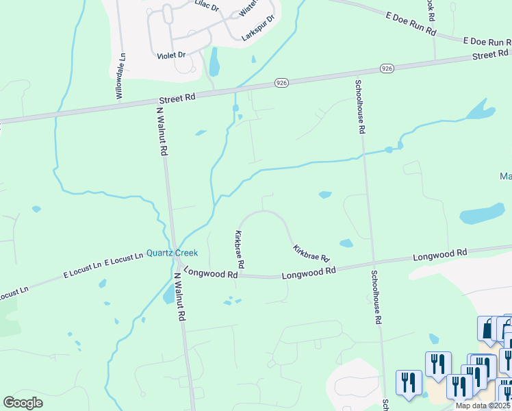 map of restaurants, bars, coffee shops, grocery stores, and more near 217 Kirkbrae Road in Kennett Square