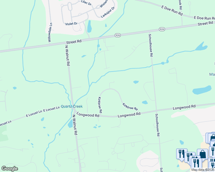 map of restaurants, bars, coffee shops, grocery stores, and more near 217 Kirkbrae Road in Kennett Square