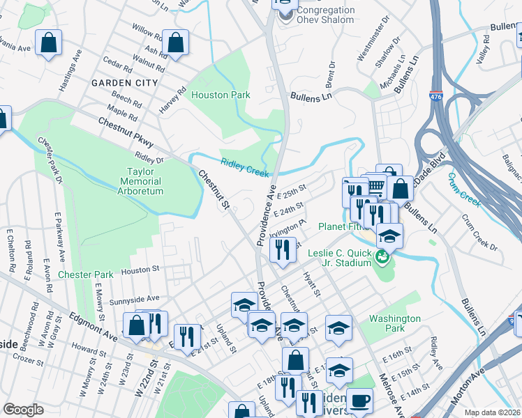 map of restaurants, bars, coffee shops, grocery stores, and more near 709 East 24th Street in Chester