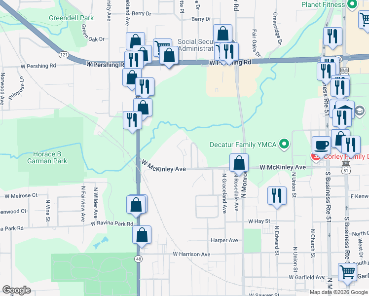 map of restaurants, bars, coffee shops, grocery stores, and more near 2525 Twin Oaks Court in Decatur