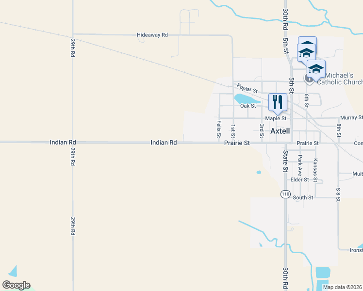 map of restaurants, bars, coffee shops, grocery stores, and more near in Axtell